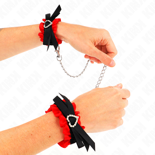 KINK - PUÑETAS DE ENCAJE ELÁSTICO CON DETALLES DE CORAZÓN ROJO, AJUSTABLES 22-35 CM