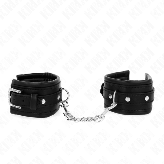 KINK - PUÑOS DE MUÑECA CON HEBILLA DE DIAMANTES, NEGROS, AJUSTABLES 25-32 CM X 5,5 CM
