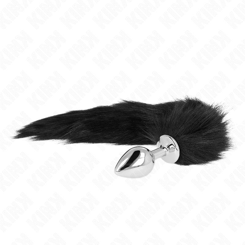 KINK - PLUG ANAL TAMAÑO M 8 X 3.5 CM CON COLA DE PLÁSTICO 40 CM NEGRO