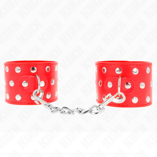 KINK - PUÑOS DE MUÑECA CON CIERRE A PRESIÓN LLENOS DE TACHUELAS ROJAS AJUSTABLES 19-24 CM X 5,5 CM