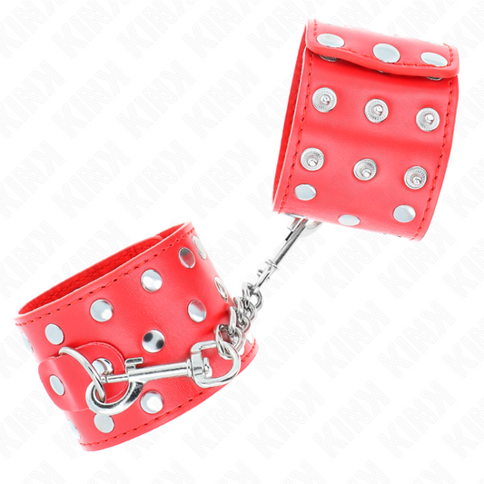 KINK - PUÑOS DE MUÑECA CON CIERRE A PRESIÓN LLENOS DE TACHUELAS ROJAS AJUSTABLES 19-24 CM X 5,5 CM