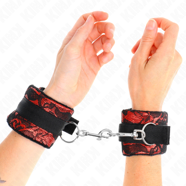 KINK - PUÑOS CORTOS DE TERCIOPELO CON ENCAJE Y NYLON ROJO/NEGRO 23 X 6,5 CM