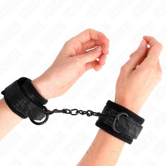 KINK - DARK LACE CUFFS NEOPRENE WRIST CUFFS ADJUSTABLE BLACK 20-29 CM X 5 CM
