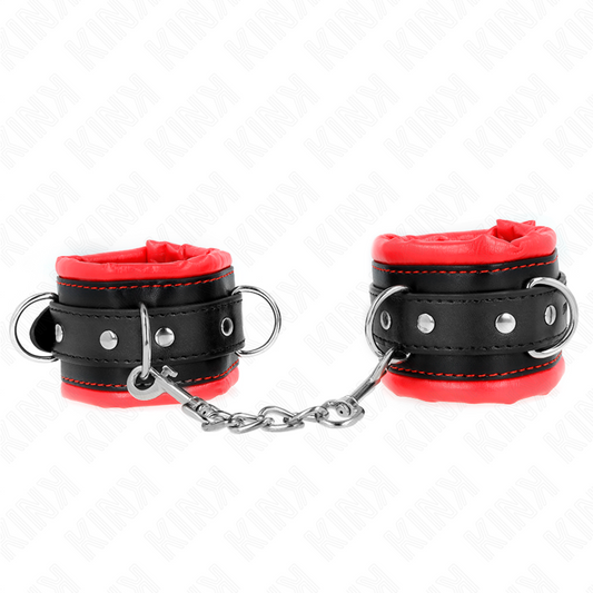 KINK - PUÑOS DE MUÑECA GRUESOS CON FORRO DE PIEL ROJA, AJUSTABLES 20-30 CM X 6 CM
