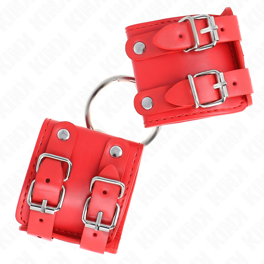 KINK - FIXED WRIST CUFF WITH RING AND RIVETS ADJUSTABLE RED 17-22 CM X 6.5 CM