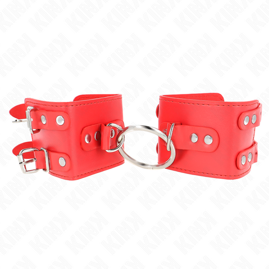 KINK - FIXED WRIST CUFF WITH RING AND RIVETS ADJUSTABLE RED 17-22 CM X 6.5 CM