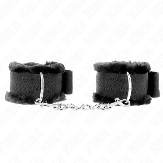 KINK - PUÑOS DE MUÑECA CON FORRO DE PIEL NEGRO AJUSTABLES 17-31 CM X 7 CM