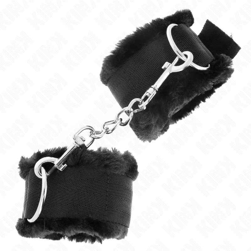 KINK - PUÑOS DE MUÑECA CON FORRO DE PIEL NEGRO AJUSTABLES 17-31 CM X 7 CM