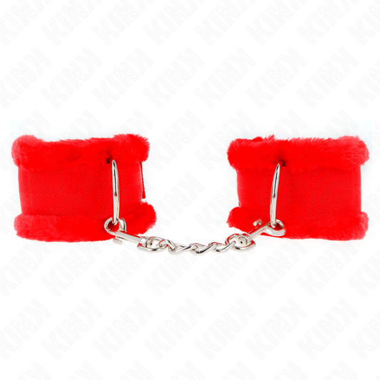 KINK - PUÑOS DE MUÑECA CON FORRO DE PIEL ROJOS AJUSTABLES 17-31 CM X 7 CM