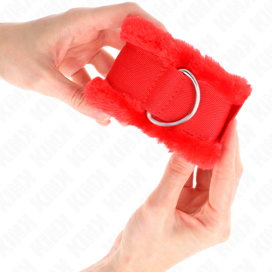 KINK - PUÑOS DE MUÑECA CON FORRO DE PIEL ROJOS AJUSTABLES 17-31 CM X 7 CM