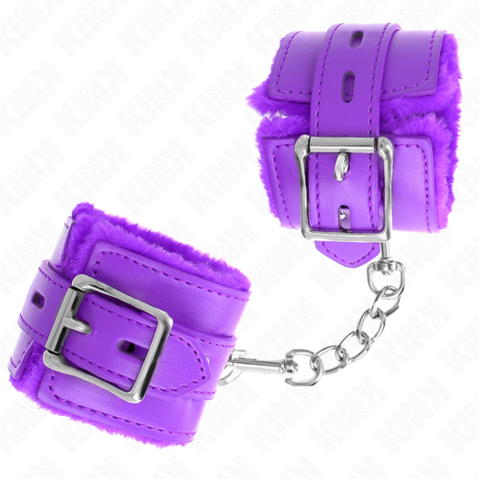 KINK - FUR-LINED WRIST CUFF WITH SQUARE HOLES, PURPLE AND PURPLE BELT, ADJUSTABLE 17-29 CM X 6 CM