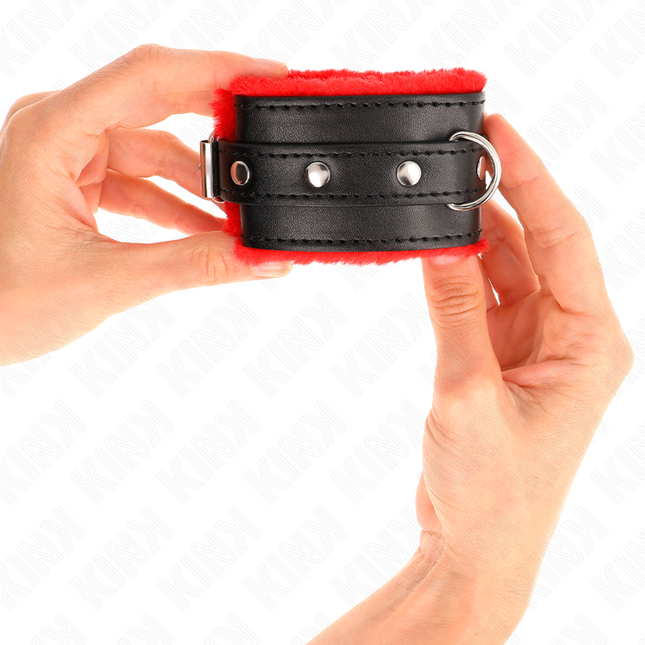 KINK - PUÑETAS DE MUÑECA PREMIUM CON FORRO DE PIEL ROJO CON CINTURÓN NEGRO AJUSTABLE 17-29 CM X 6 CM