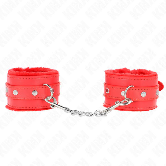 KINK - PREMIUM FUR-LINED WRIST CUFF RED WITH RED BELT ADJUSTABLE 17-29 CM X 6 CM