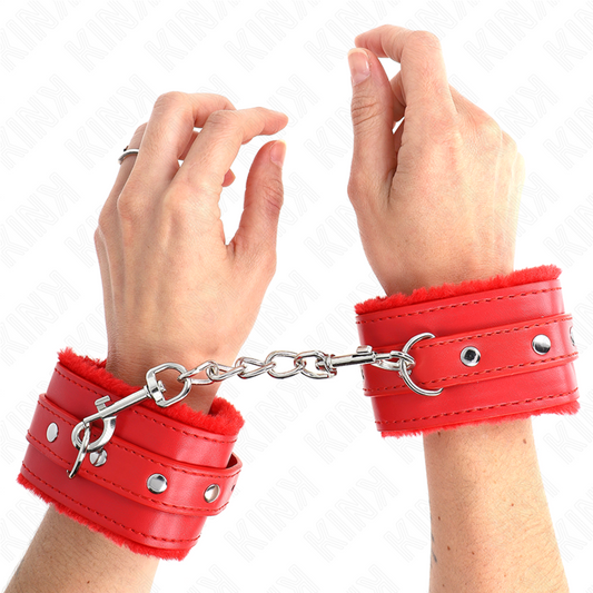 KINK - PREMIUM FUR-LINED WRIST CUFF RED WITH RED BELT ADJUSTABLE 17-29 CM X 6 CM