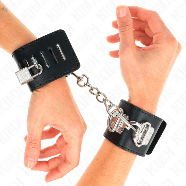 KINK - MULTIPOSITION WRIST CUFFS WITH PADLOCK CLOSURE BLACK ADJUSTABLE 16-23 CM X 5.5 CM
