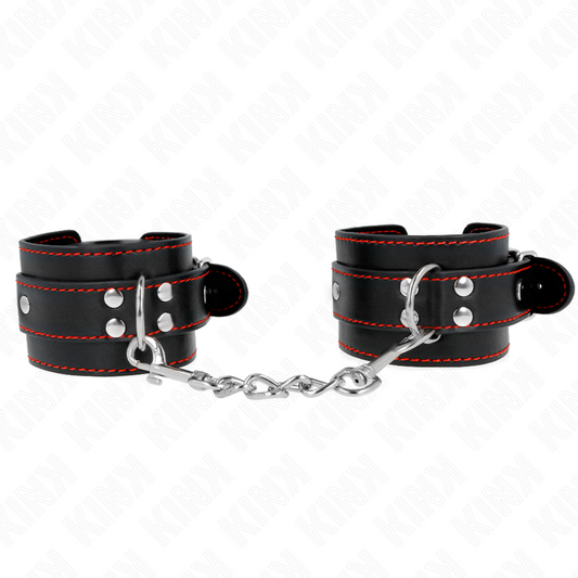 KINK - WRIST CUFFS BLACK WITH RED LINING ADJUSTABLE 20-28 CM X 5.5 CM