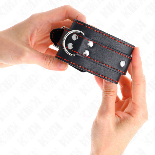 KINK - WRIST CUFFS BLACK WITH RED LINING ADJUSTABLE 20-28 CM X 5.5 CM
