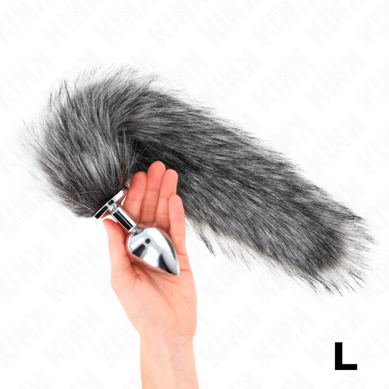 KINK - PLUG ANAL TAMAÑO L 10 X 4 CM CON COLA DE PLÁSTICO 40 CM GRIS