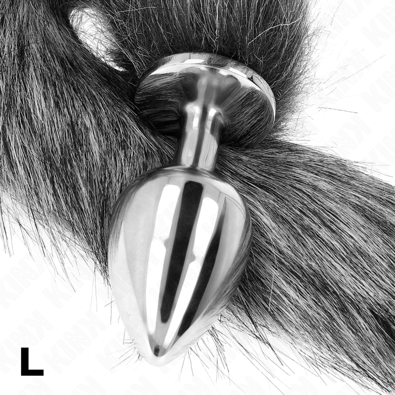 KINK - PLUG ANAL TAMAÑO L 10 X 4 CM CON COLA DE PLÁSTICO 40 CM GRIS