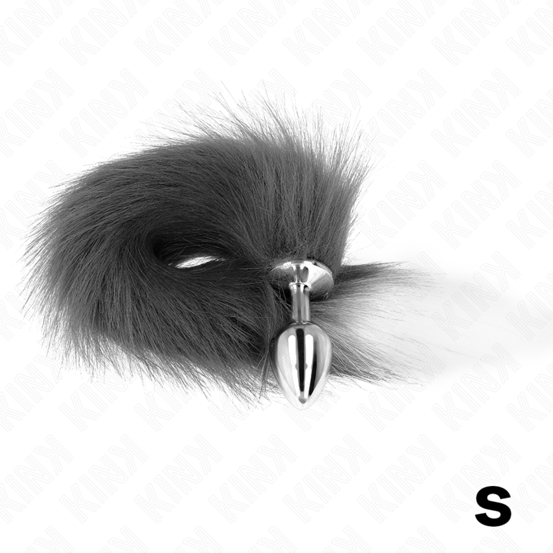 KINK - PLUG ANAL TAMAÑO S 7 X 3 CM CON COLA DE PLÁSTICO 40 CM GRIS Y BLANCO