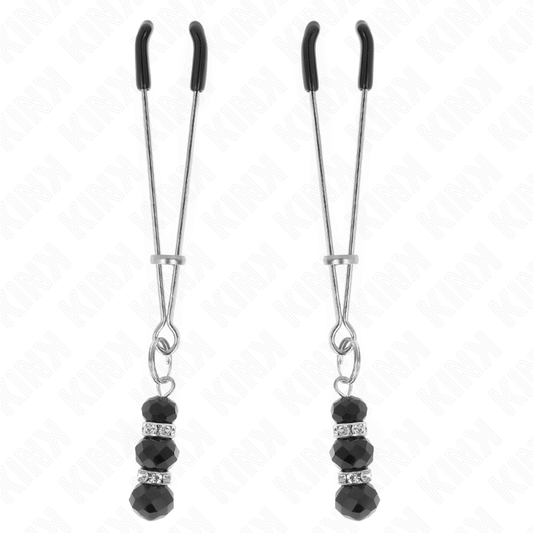 KINK - PINZAS PARA PEZONES FINAS DORADAS CON 3 PERLAS DE VIDRIO NEGRAS DE 7 CM