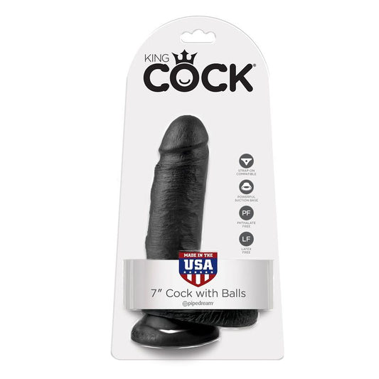 KING COCK - 7 DILDOS NEGROS CON HUEVOS 17.8 CM