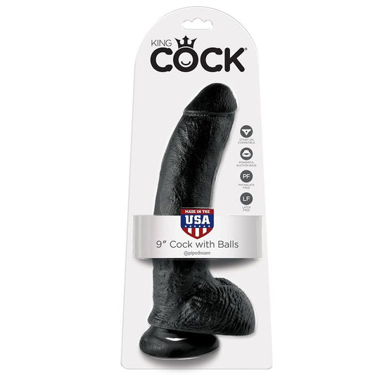 KING COCK - 9 DILDO BLACK WITH EGGS 22.9 CM