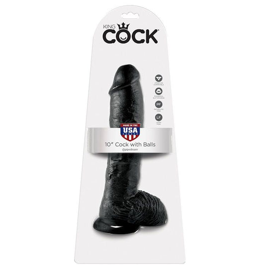 KING COCK - 10 DILDOS NEGROS CON HUEVOS 25,4 CM