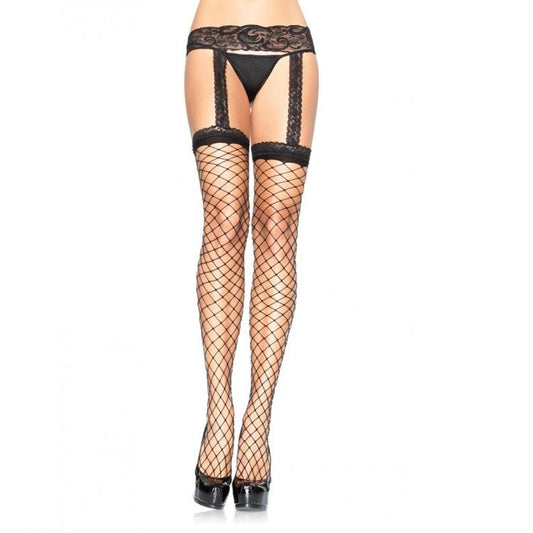 LEG AVENUE - MEDIAS DE RED CON ENCAJE NEGRO
