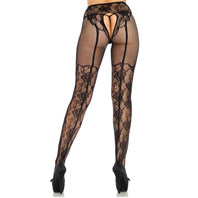 LEG AVENUE - MEDIAS CON DISEÑO DE FLORES Y ESPALDA CRUZADA TALLA ÚNICA