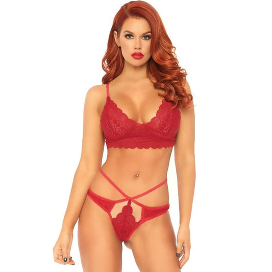 LEG AVENUE - CONJUNTO DE 2 PIEZAS, BRALET DE ENCAJE Y TANGA S/M