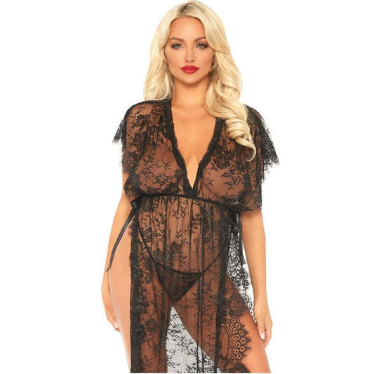 LEG AVENUE - 2-PIECE SET, LACE CAFFTEN ROBE AND THONG S/M