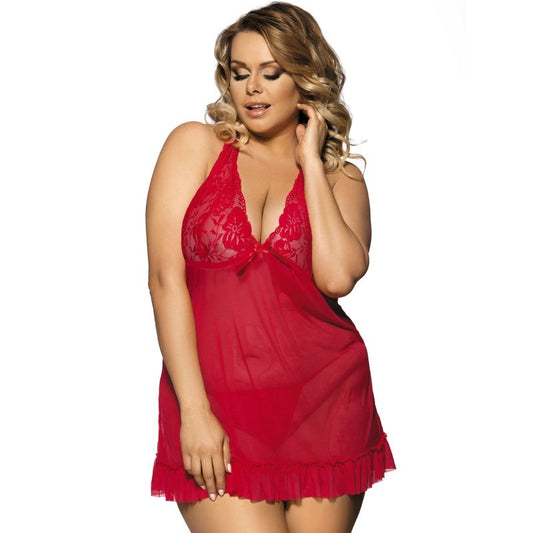 SUBBLIME - QUEEN PLUS RED BABYDOLL FLORAL MOTIFS IN BREAST