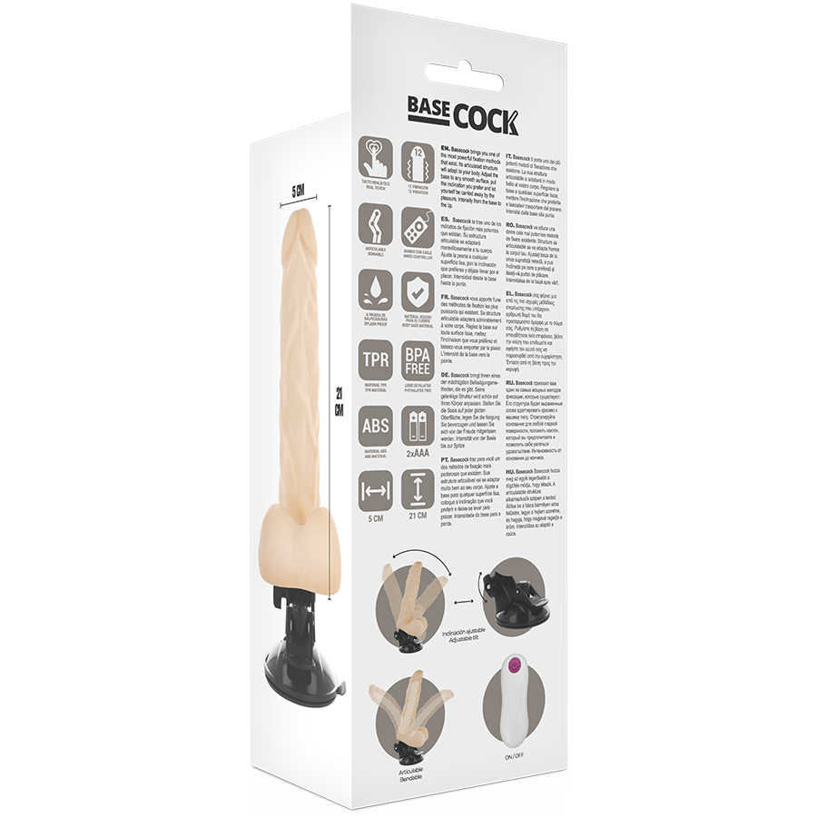 BASECOCK - ARTICULATING VIBRATOR NATURAL WITH REMOTE CONTROL 21 CM -O- 5 CM