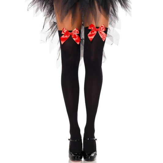 LEG AVENUE - BLACK NYLON TOP WITH RED BOW, ONE SIZE