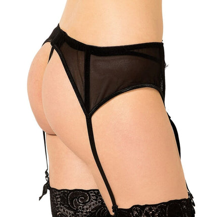 QUEEN LINGERIE - TANGA CON MEDIAS DE ENCAJE NEGRO S/M