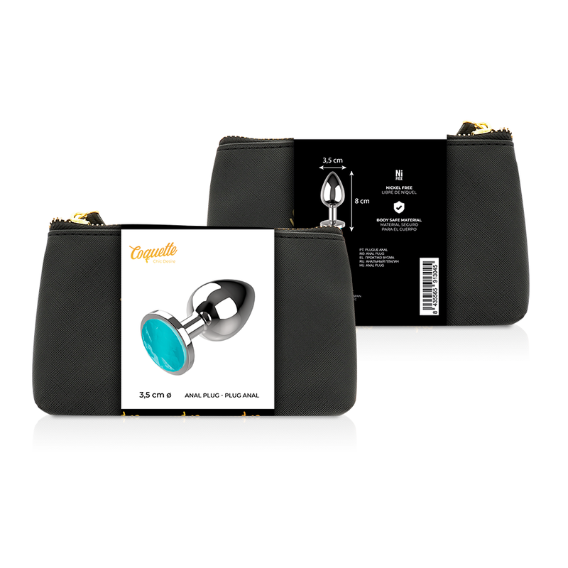 COQUETTE TOYS - PLUG ANAL METAL COLOR AZUL TALLA M 3.5 X 8CM