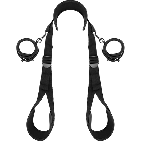 FETISH SUBMISSIVE - OPEN LEGS POSITION WITH NOPRENE-LINED HANDCUFFS