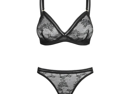 030418 Set aus Bügel-BH Spitze und String - L (BH 75C/80B & Panty 40) - L / black - Sexy Dessous-Set