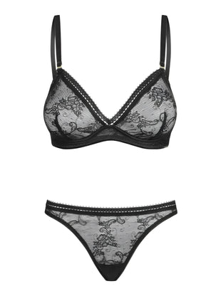 030418 Set aus Bügel-BH Spitze und String - L (BH 75C/80B & Panty 40) - L / black - Sexy Dessous-Set