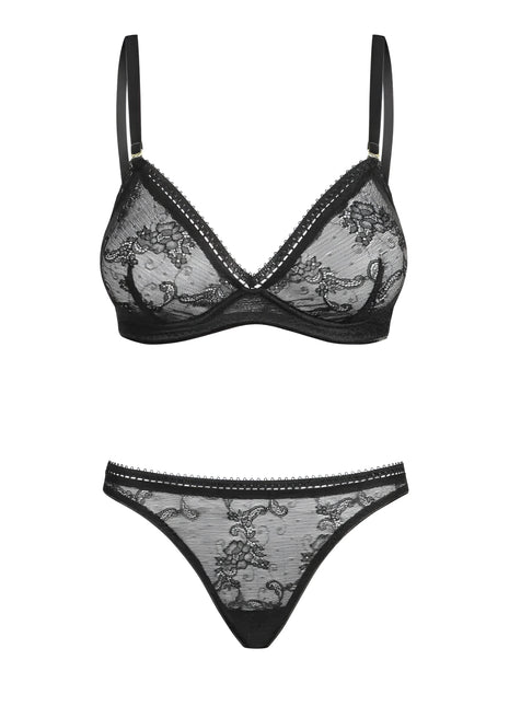 030418 Set aus Bügel-BH Spitze und String - L (BH 75C/80B & Panty 40) - L / black - Sexy Dessous-Set