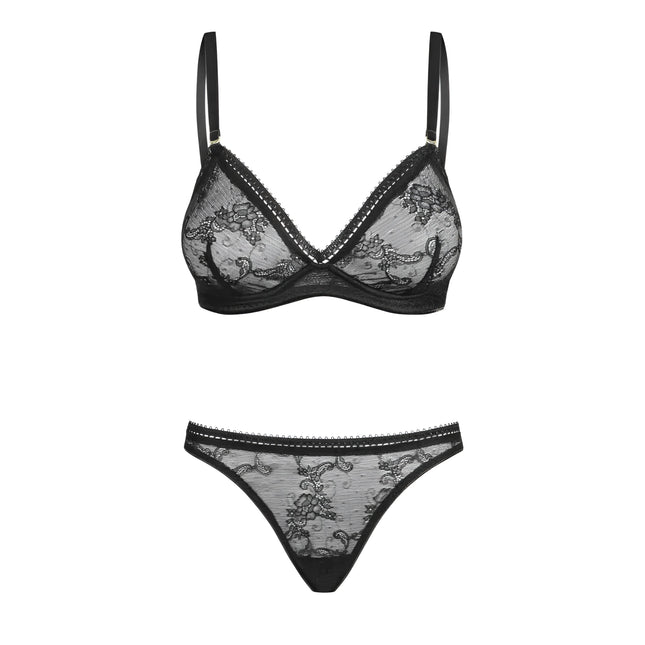 030418 Set aus Bügel-BH Spitze und String - L (BH 75C/80B & Panty 40) - L / black - Sexy Dessous-Set
