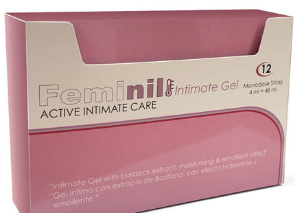 Rosa und cremefarbener karton feminil intimate gel mit 12 monodosen für 500 cosmetics wasserbasiertes gleitgel