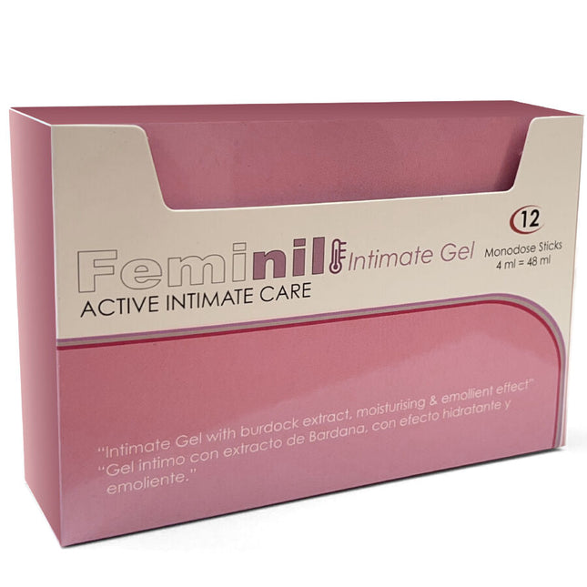 Rosa und cremefarbener karton feminil intimate gel mit 12 monodosen für 500 cosmetics wasserbasiertes gleitgel
