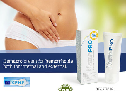 Weiße tube hemapro creme von 500 cosmetics zur behandlung von inneren und äußeren hämorrhoiden