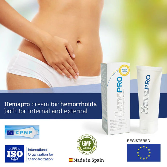 Weiße tube hemapro creme von 500 cosmetics zur behandlung von inneren und äußeren hämorrhoiden