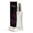Eine elegante transparente glasflasche von 500 cosmetics piero frau parfum mit silver spray und rosa blumendesign