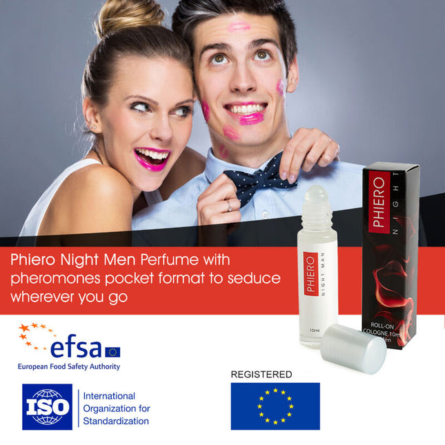 Weißer roll-on pheromon parfum mit roter und schwarzer verpackung phiero night men für männer von 500 cosmetics