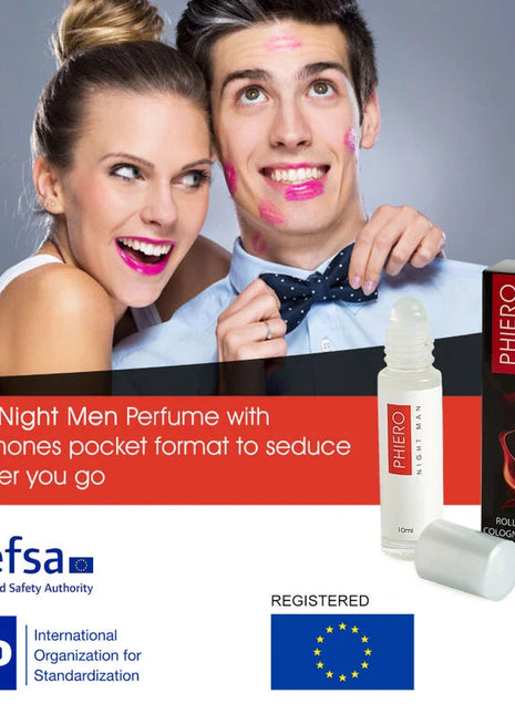 Weißer roll-on pheromon parfum mit roter und schwarzer verpackung phiero night men für männer von 500 cosmetics
