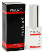 Weiße glasflasche mit silbernem deckel und roten akzenten von phero premium pour homme parfum mit pheromonen für männer
